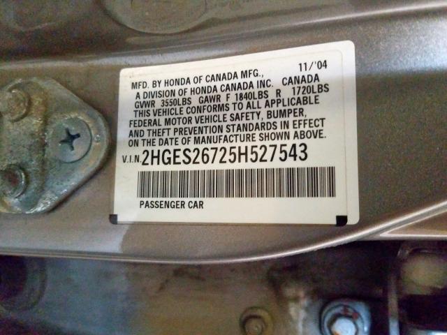 2HGES26725H527543 - 2005 HONDA CIVIC EX  photo 10