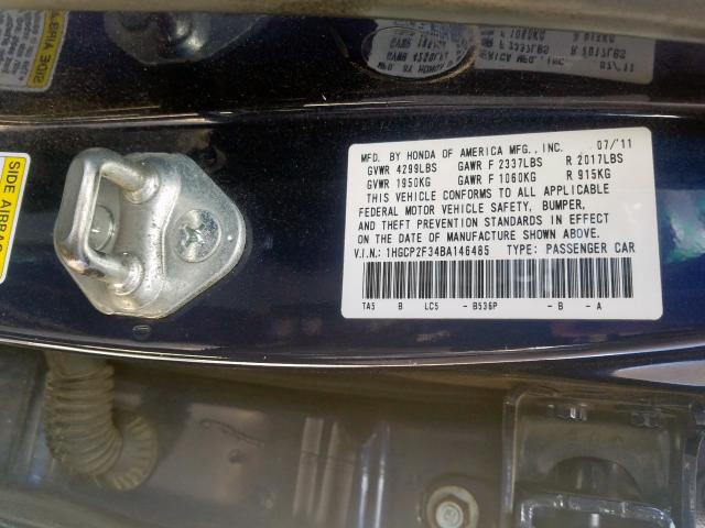 1HGCP2F34BA146485 - 2011 HONDA ACCORD LX  photo 10