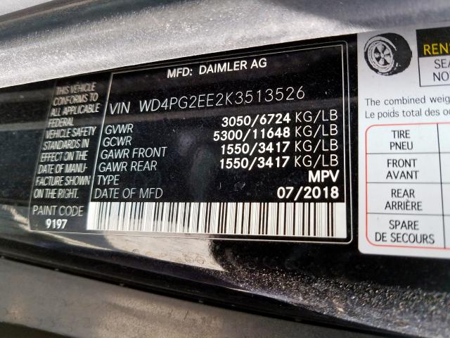 WD4PG2EE2K3513526 - 2019 MERCEDES-BENZ METRIS  photo 10