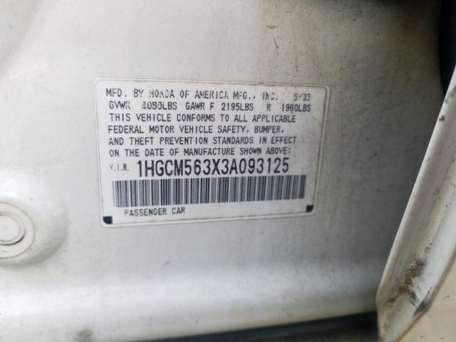 1HGCM563X3A093125 - 2003 HONDA ACCORD LX  photo 10