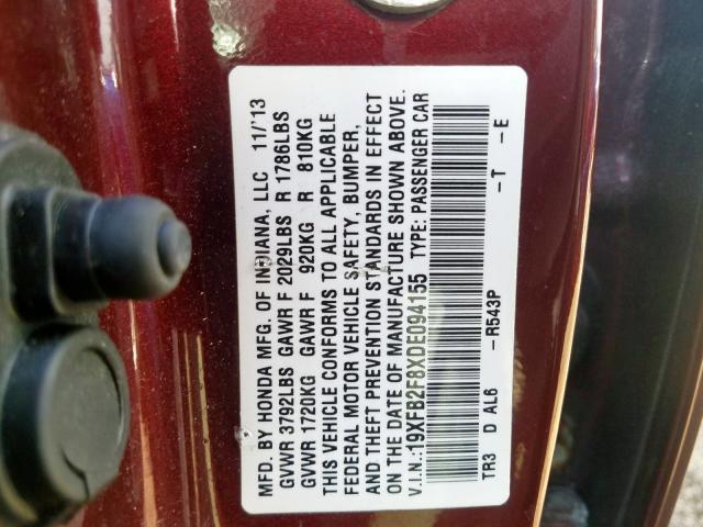 19XFB2F8XDE094155 - 2013 HONDA CIVIC EX  photo 10