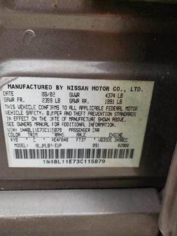 1N4BL11E73C115879 - 2003 NISSAN ALTIMA SE TAN photo 10