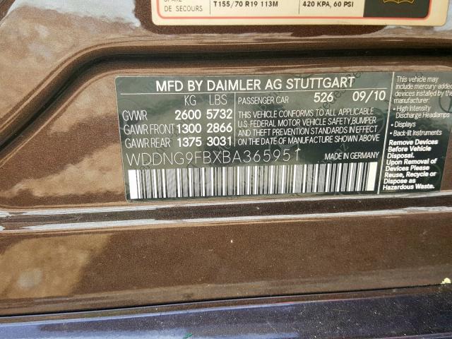 WDDNG9FBXBA365951 - 2011 MERCEDES-BENZ S 400  photo 10