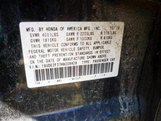 19UDE2F37HA009429 - 2017 ACURA ILX BASE WATCH PLUS  photo 10