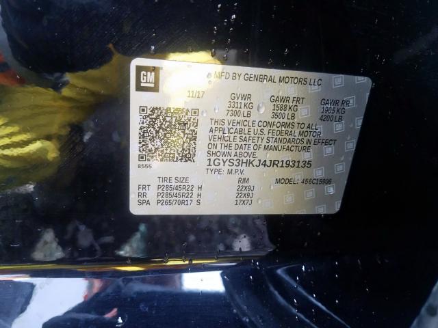 1GYS3HKJ4JR193135 - 2018 CADILLAC ESCALADE ESV LUXURY  photo 10