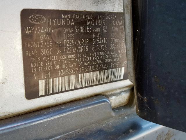 KM8SC73E55U027142 - 2005 HYUNDAI SANTA FE GLS  photo 10