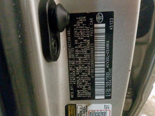 4T1BE32K85U096823 - 2005 TOYOTA CAMRY LE  photo 10