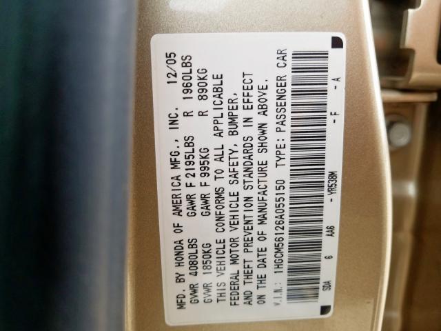 1HGCM56126A055150 - 2006 HONDA ACCORD VALUE  photo 10