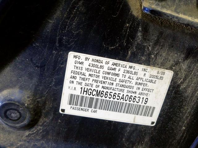 1HGCM66565A066319 - 2005 HONDA ACCORD EX  photo 10