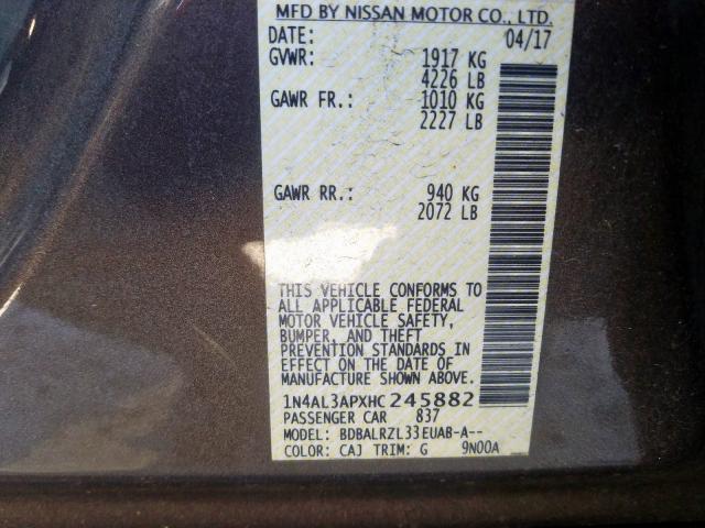 1N4AL3APXHC245882 - 2017 NISSAN ALTIMA 2.5  photo 10