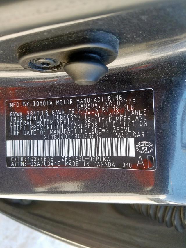 2T1BU40E19C175635 - 2009 TOYOTA COROLLA BASE  照片 10