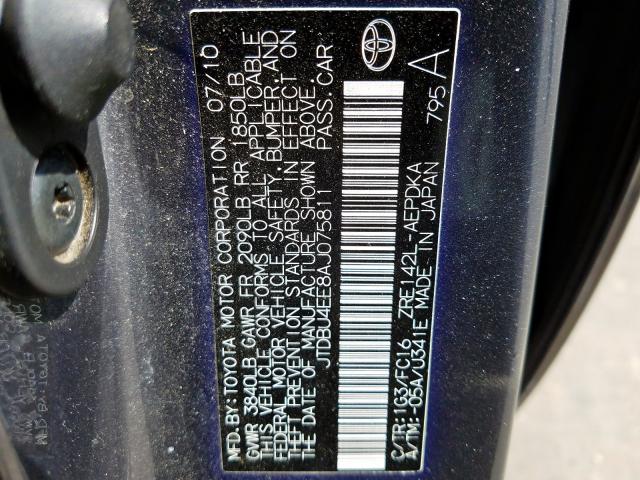 JTDBU4EE8AJ075811 - 2010 TOYOTA COROLLA BASE  照片 10