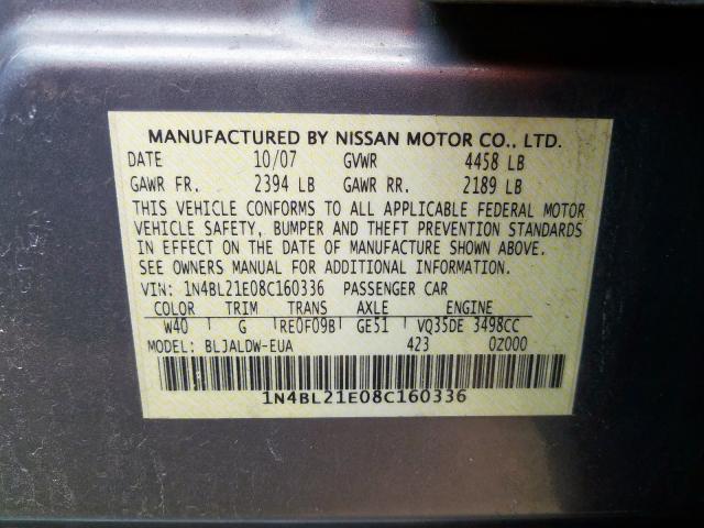 1N4BL21E08C160336 - 2008 NISSAN ALTIMA 3.5SE  photo 10