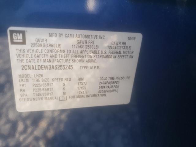 2CNALDEW3A6255245 - 2010 CHEVROLET EQUINOX LT BLUE photo 10