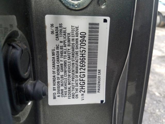 2HGFG12696H570940 - 2006 HONDA CIVIC LX  photo 10