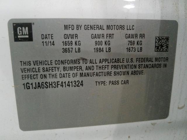 1G1JA6SH3F4141324 - 2015 CHEVROLET SONIC LS  照片 10