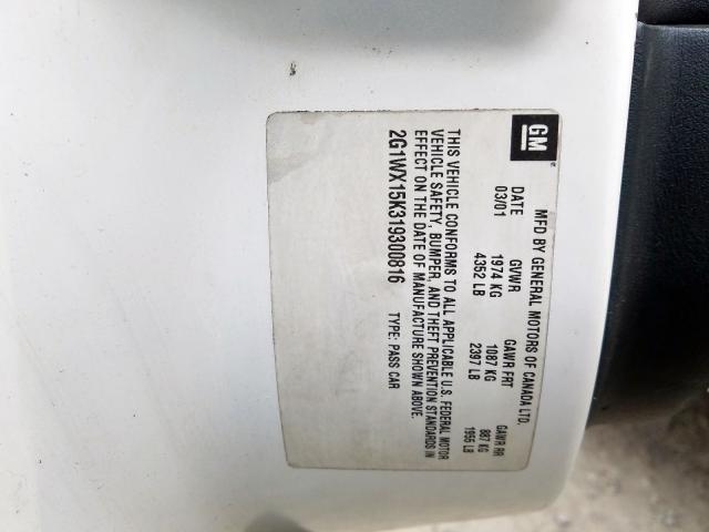 2G1WX15K319300816 - 2001 CHEVROLET MONTE CARLO SS  照片 10