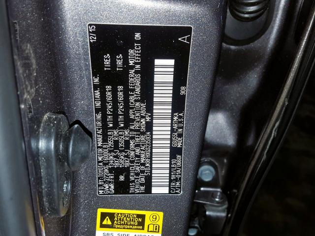 5TDJKRFHXGS235934 - 2016 TOYOTA HIGHLANDER XLE  photo 10