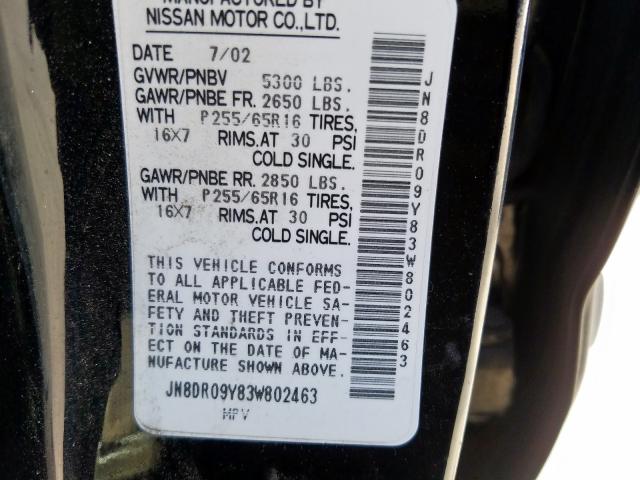 JN8DR09Y83W802463 - 2003 NISSAN PATHFINDER LE  ფოტო 10