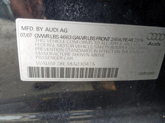 WAUAF78E38A030415 - 2008 AUDI A4 2.0T  photo 10
