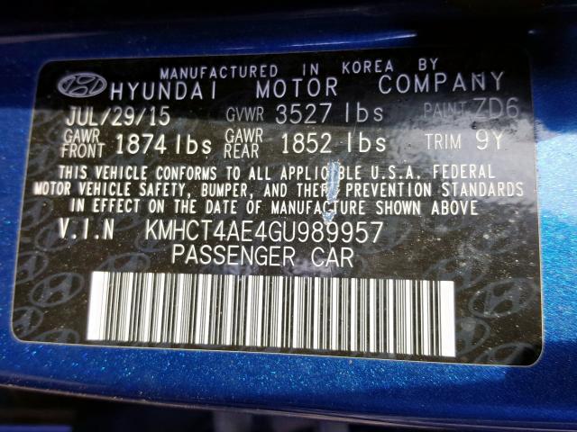 KMHCT4AE4GU989957 - 2016 HYUNDAI ACCENT SE  photo 10