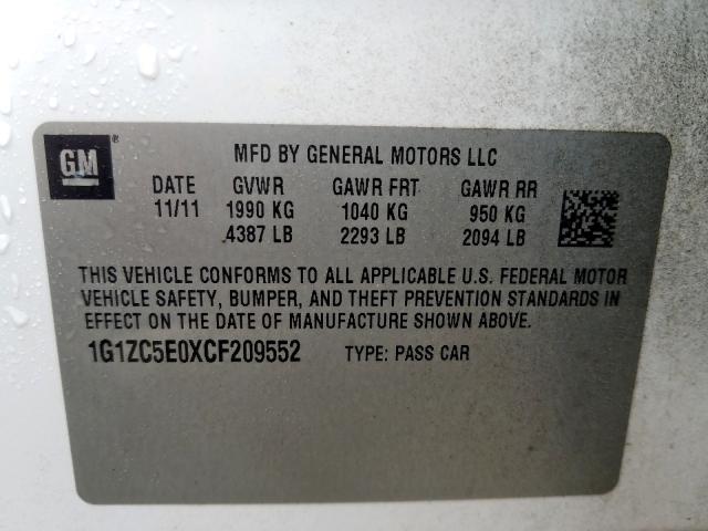 1G1ZC5E0XCF209552 - 2012 CHEVROLET MALIBU 1LT  照片 10