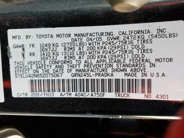 5TELU42N85Z075067 - 2005 TOYOTA TACOMA DOUBLE CAB  照片 10