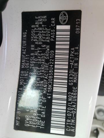 4T1BK3DB5BU422109 - 2011 TOYOTA AVALON BASE 白色 照片 10