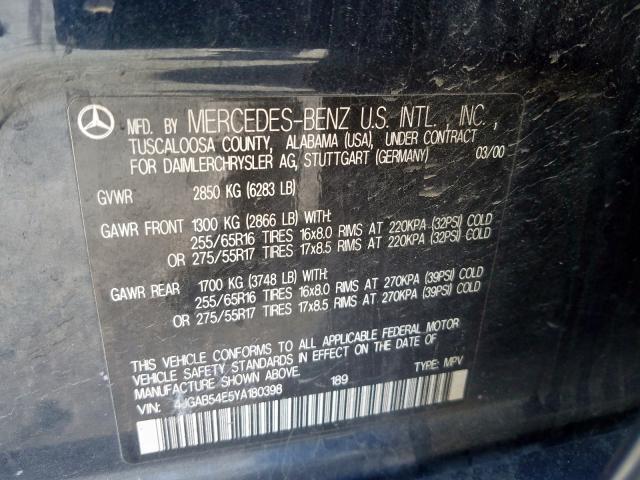 4JGAB54E5YA180398 - 2000 MERCEDES-BENZ ML 320  photo 10