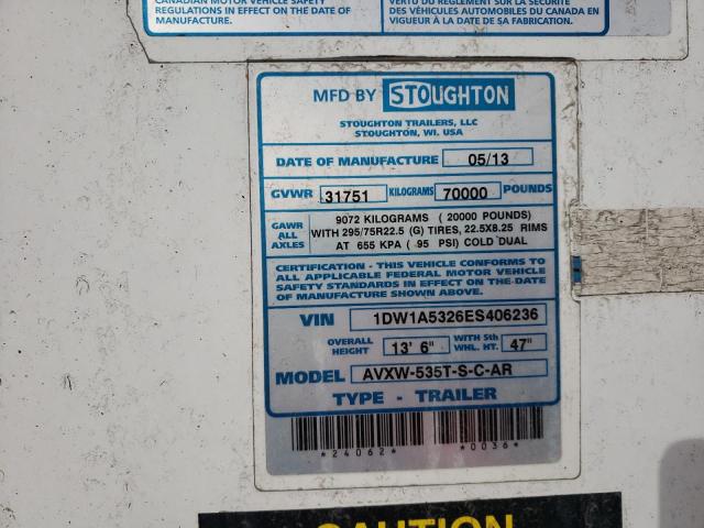 1DW1A5326ES406236 - 2014 UTILITY TRAILER WHITE photo 10