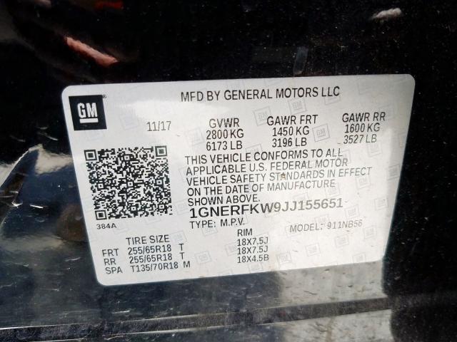 1GNERFKW9JJ155651 - 2018 CHEVROLET TRAVERSE LS  photo 10