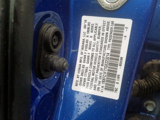 19XFC1F77GE223214 - 2016 HONDA CIVIC EXL  照片 10