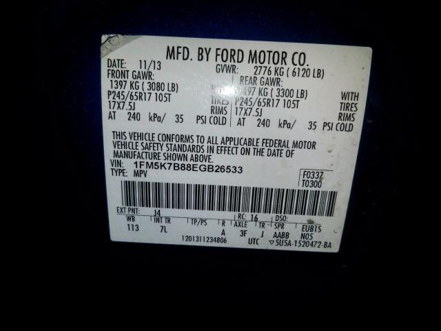 1FM5K7B88EGB26533 - 2014 FORD EXPLORER  photo 10