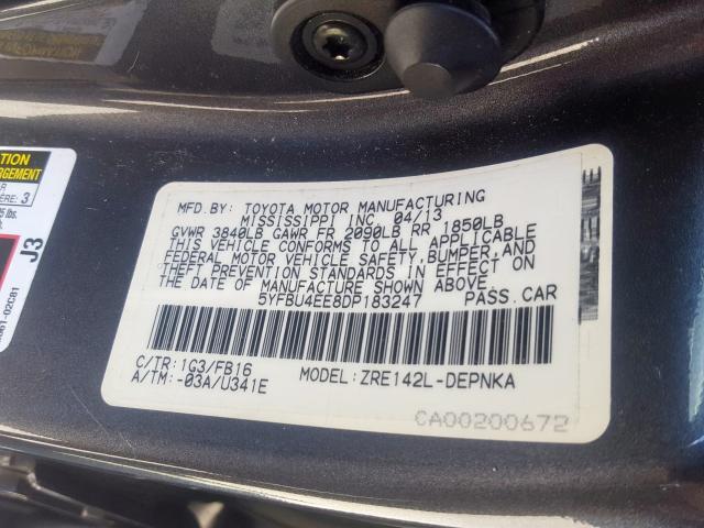 5YFBU4EE8DP183247 - 2013 TOYOTA COROLLA BASE  صورة 10