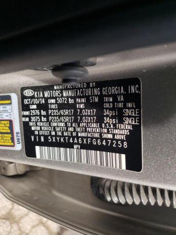 5XYKT4A6XFG647258 - 2015 KIA SORENTO LX SILVER photo 10