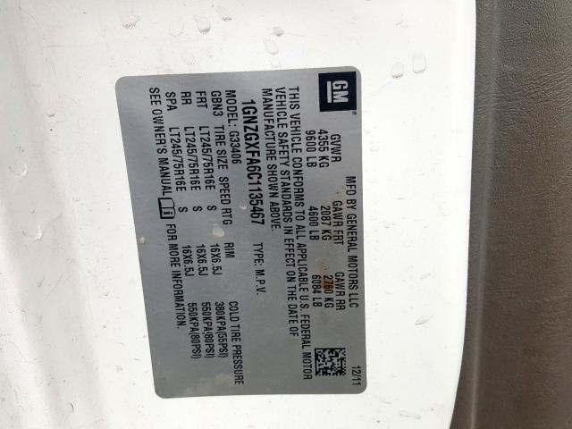 1GNZGXFA6C1135467 - 2012 CHEVROLET EXPRESS G3500 LS  photo 10