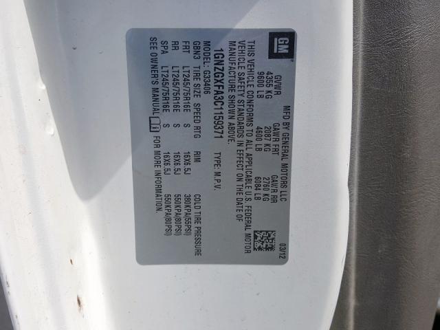 1GNZGXFA3C1159371 - 2012 CHEVROLET EXPRESS G3500 LS  photo 10