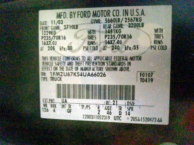 1FMZU67K54UA66026 - 2004 FORD EXPLORER SPORT TRAC  photo 10