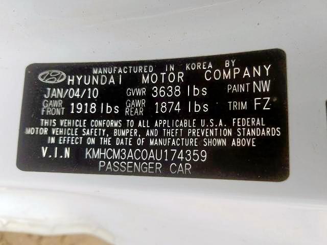 KMHCM3AC0AU174359 - 2010 HYUNDAI ACCENT BLUE  photo 10