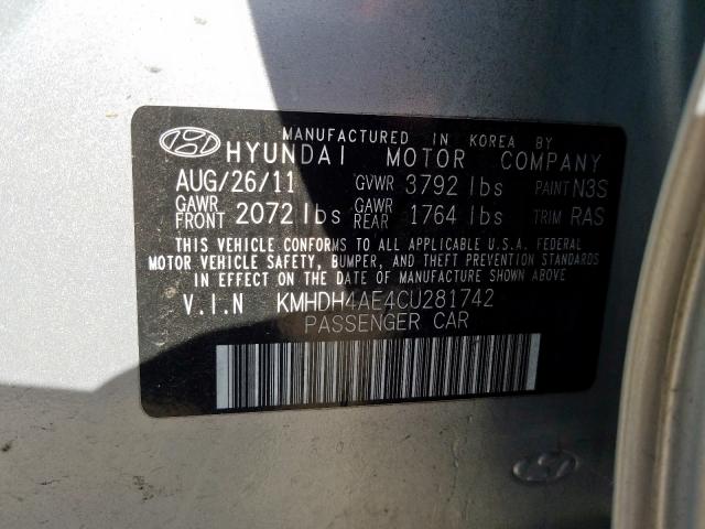 KMHDH4AE4CU281742 - 2012 HYUNDAI ELANTRA GLS  photo 10