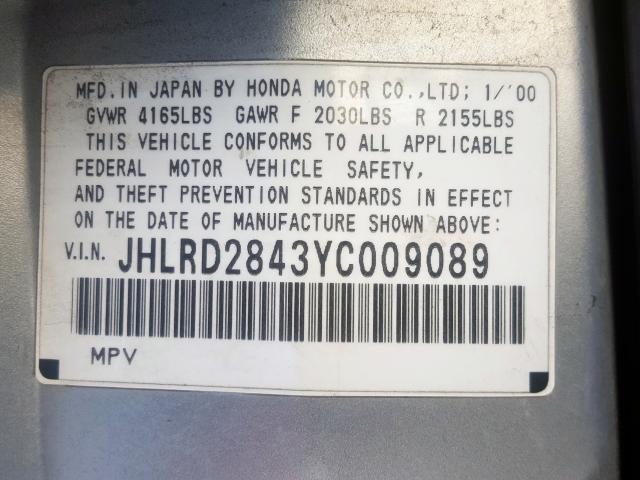 JHLRD2843YC009089 - 2000 HONDA CR-V LX  photo 10