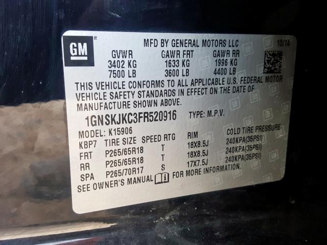 1GNSKJKC3FR520916 - 2015 CHEVROLET SUBURBAN K1500 LT  photo 10