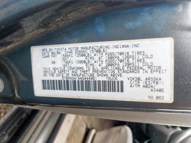 5TBRN34144S444961 - 2004 TOYOTA TUNDRA ACCESS CAB SR5  photo 10