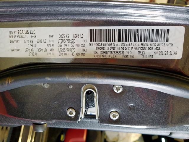 1C6RR7YT5GS352131 - 2016 RAM 1500 REBEL  ფოტო 10