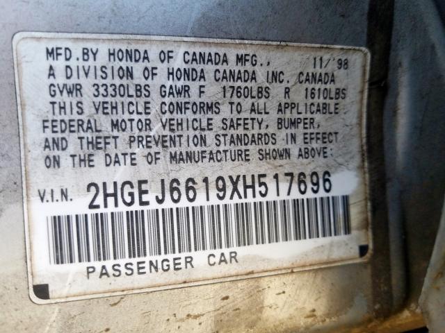 2HGEJ6619XH517696 - 1999 HONDA CIVIC BASE  照片 10