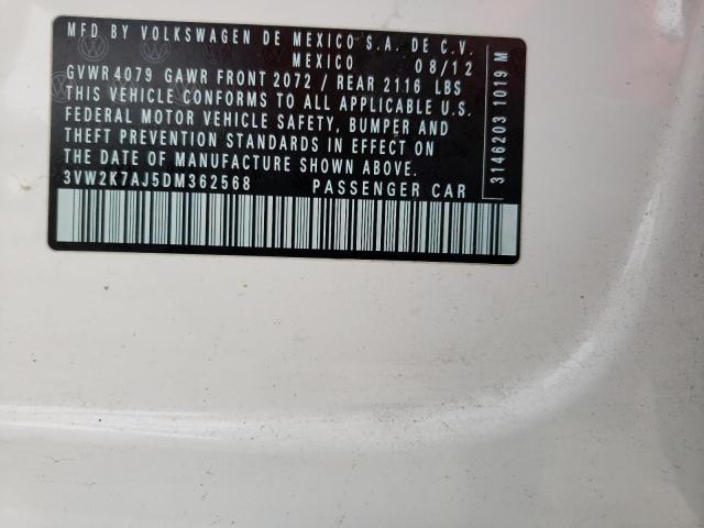 3VW2K7AJ5DM362568 - 2013 VOLKSWAGEN JETTA BASE Սպիտակ լուսանկար 10