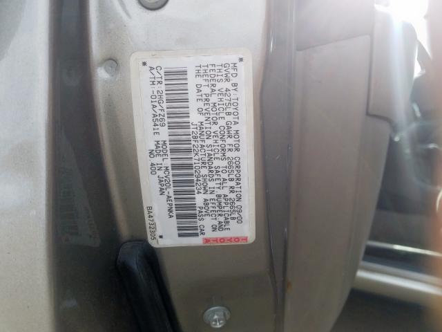 JT2BF22K710294234 - 2001 TOYOTA CAMRY CE  photo 10