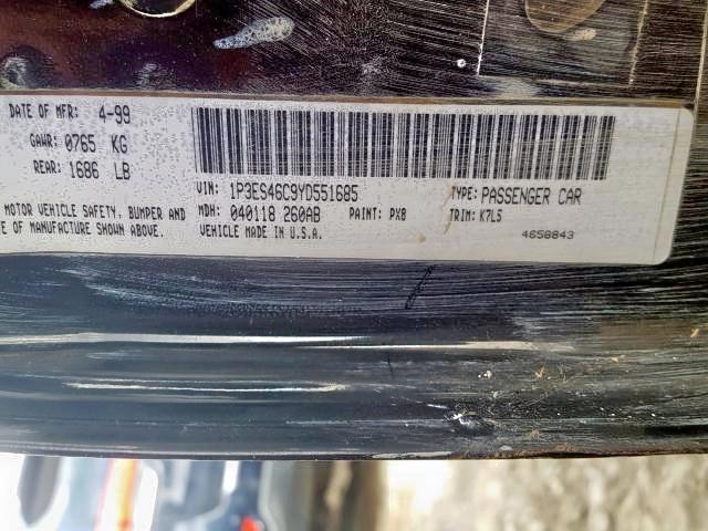 1P3ES46C9YD551685 - 2000 PLYMOUTH NEON BASE  照片 10