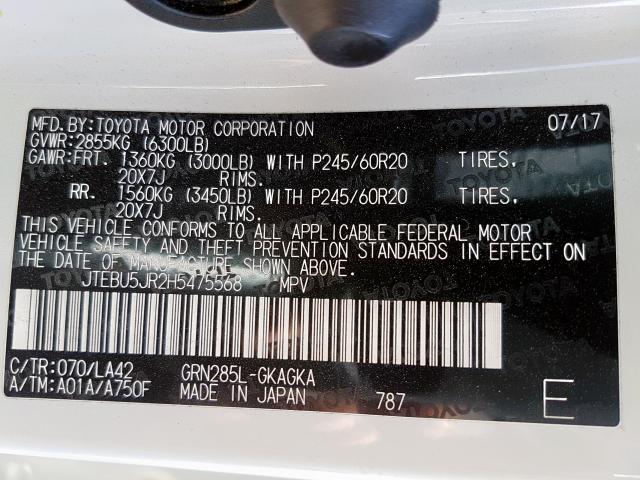 JTEBU5JR2H5475568 - 2017 TOYOTA 4RUNNER SR5/SR5 PREMIUM  照片 10