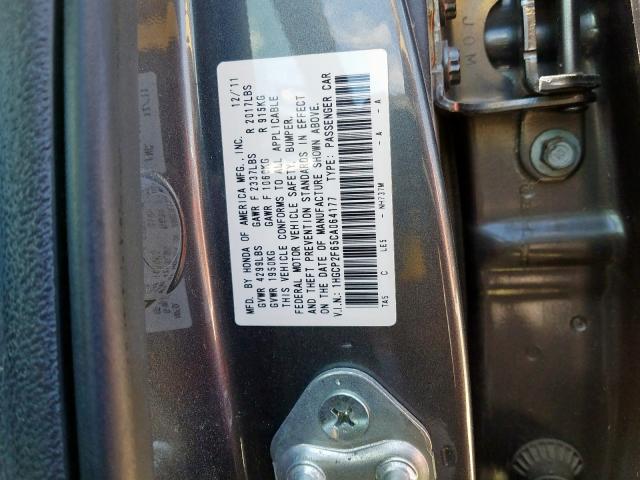 1HGCP2F65CA064177 - 2012 HONDA ACCORD SE  photo 10